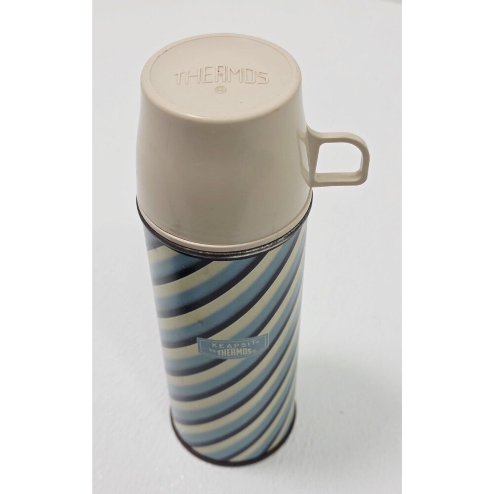 King Seeley Keapsit Thermos Vintag 1963 Vacuum Bottle Thermos Striped Aqua